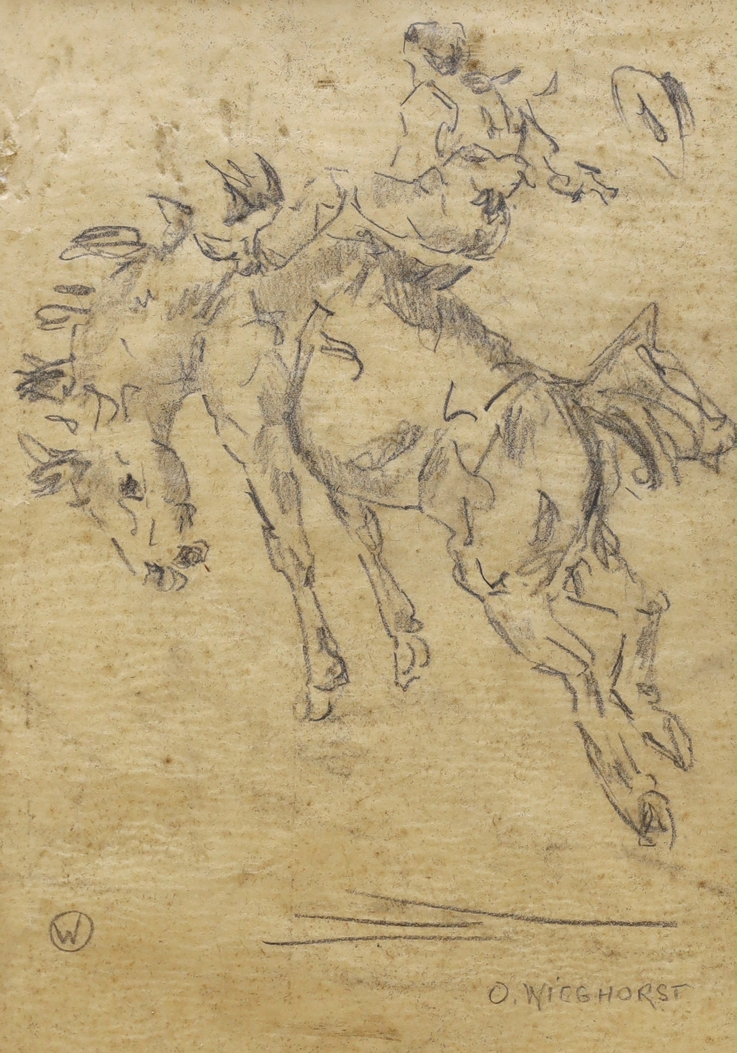 Attributed to Olaf Carl Wieghorst (1899-1988), pencil, Western rider on horseback, signed, 25 x 17cm